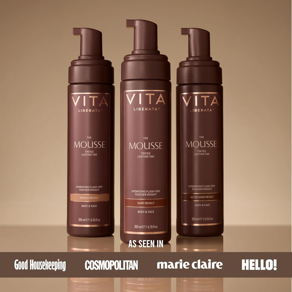 VITA LIBERATA Tinted Self Tanner Mousse - Medium, Lightweight & Fast Drying Formula, Tinted For Easy Application, Lasting Tan, Formulated with Organic Aloe Vera & Hyaluronic Acid, 6.76 fl oz